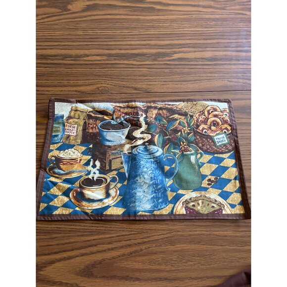 Coffee themed brown 10”x16” cloth placemats set of four - Picture 4 of 7